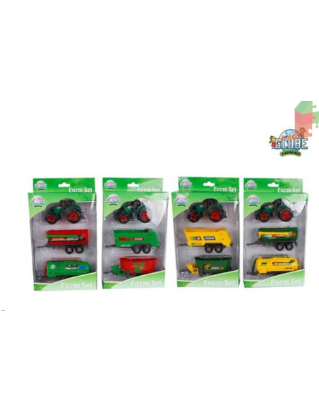 GLOBE - SET DE TRACTOR METALICO CON REMOLQUE 4 MOD.