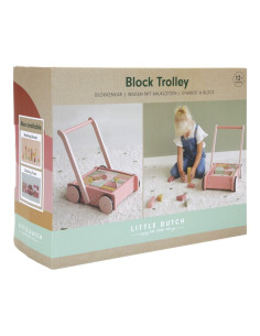 LITTLE DUTCH - ANDADOR DE MADERA CON BLOQUES DE CONSTRUCCION COLOR ROSA