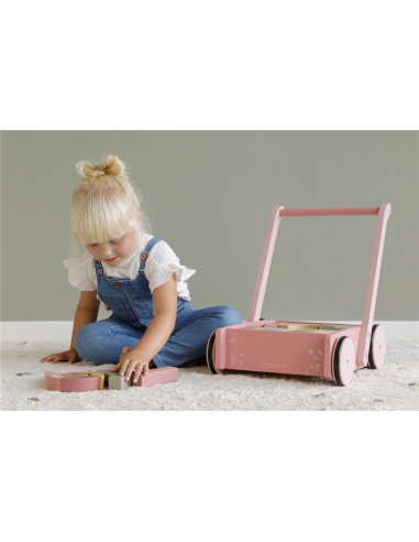 LITTLE DUTCH - ANDADOR DE MADERA CON BLOQUES DE CONSTRUCCION COLOR ROSA