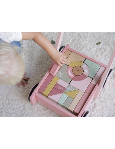 LITTLE DUTCH - ANDADOR DE MADERA CON BLOQUES DE CONSTRUCCION COLOR ROSA