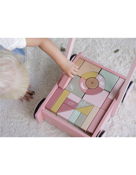 LITTLE DUTCH - ANDADOR DE MADERA CON BLOQUES DE CONSTRUCCION COLOR ROSA