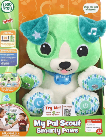 Peluche mi Amigo Scout Patitas Divertidas 28 cm luces y sonidos ¡con modo noche para ayudar a los peques a dormir!