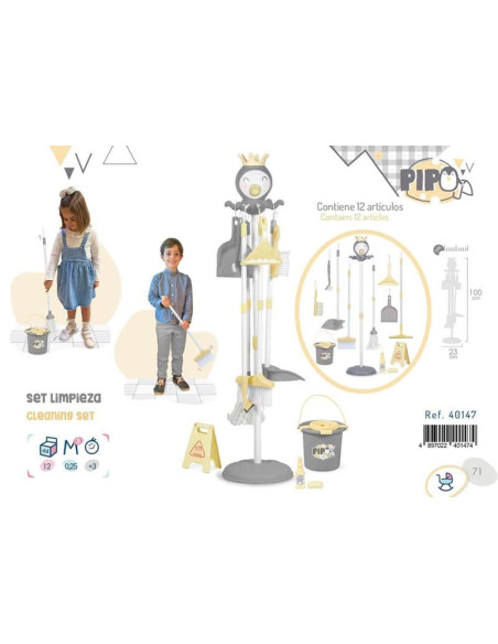 Set De Limpieza Con 12 Accesorios Pipo 23X23X100 Cm. (Escoba ,Recogedor , Cubo , Fregona…)