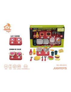 Set menaje con hornillo y accesorios, con luces y sonidos, los alimetos cambian de color 47x33.2x6.6cm