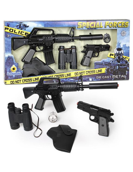 Conjunto Policia Con Rifle Asalto 8 Tiros y Pistola Con Complementos