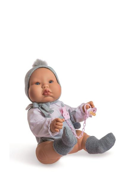 Muñeca Chubby Baby Con Pichi De Lana Gris. Un Gordete De Rechupete!! Cuerpo De Vinilo Articulado 50 Cm