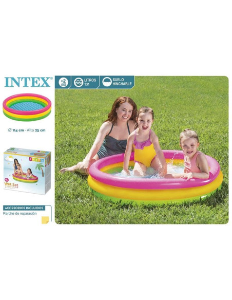 Piscina hinchable 3 aros colores 114x25 cm (Capacidad 131 litros) con suelo hinchable (+ 2 años)