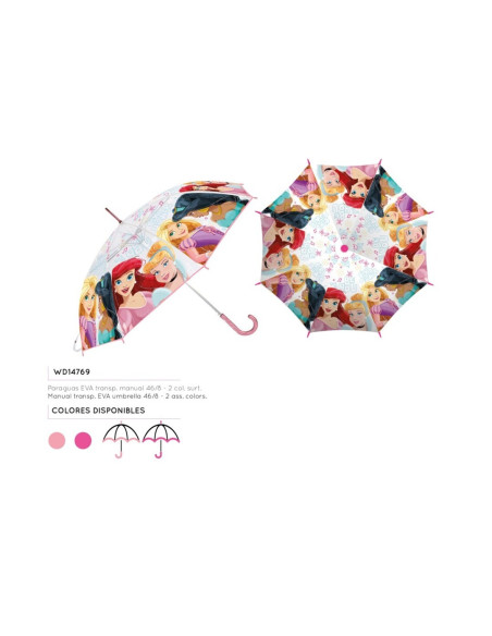 PARAGUAS PRINCESAS TRANSPARENTE 48 CM SURTIDO