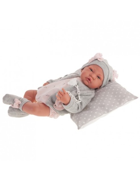 ANTONIO JUAN - MUÑECA RECIEN NACIDA GRIS COJÍN 42CM