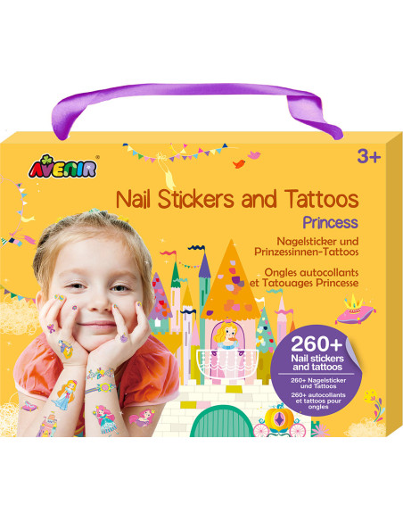 AVENIR - MALETIN TATUAJES Y PEGATINAS PARA UÑAS, PRINCESAS