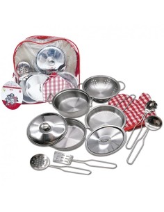 MOCHILA CON MENAJE DE COCINA EN ACERO 11 PZS