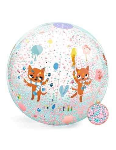 DJECO - PELOTA  HINCHABLE CON BOLITAS 35CM GATOS