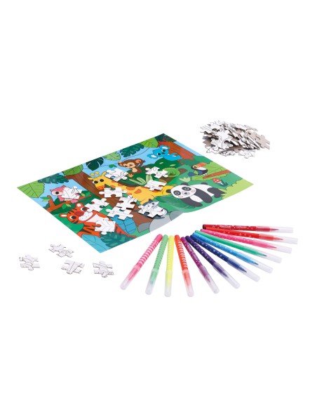 PUZZLE PARA COLOREAR 80PZS+12 ROTULADORES JUNGLA(JUNGLA)
