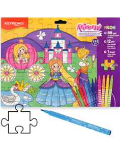PUZZLE PARA COLOREAR 80PZS+12 ROTULADORES JUNGLA(PRINCESAS)