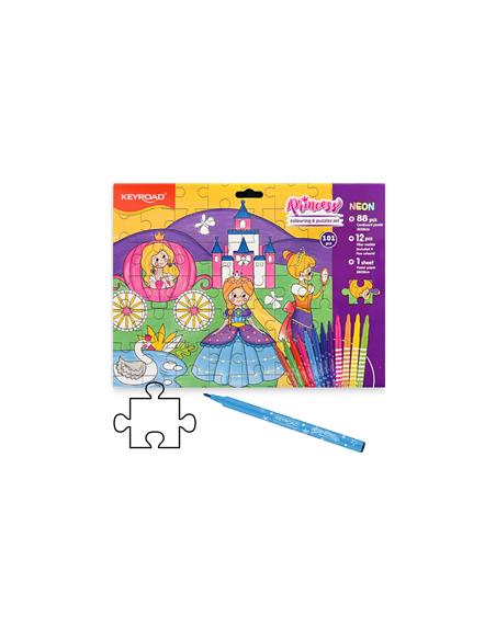 PUZZLE PARA COLOREAR 80PZS+12 ROTULADORES JUNGLA(PRINCESAS)
