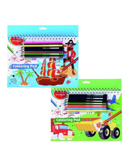CUADERNOS PARA COLOREAR SURTIDO +12 PINTURAS(PIRATAS-CONSTRUCCION)