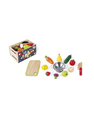 JANOD - MAXI SET DE FRUTAS Y VERDURAS DE MADERA Y CON  VELCRO