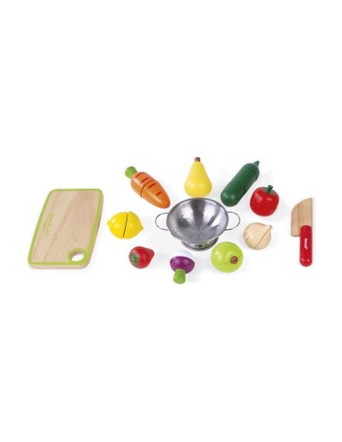 JANOD - MAXI SET DE FRUTAS Y VERDURAS DE MADERA Y CON  VELCRO
