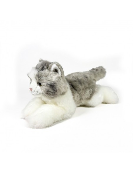 BOCALAN - PELUCHE GATO GRIS Y BLANCO TUMBADO 25CM