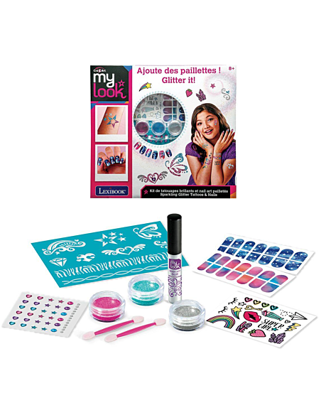 LEXIBOOK - SET TATUAJES Y UÑAS CON PURPURINA