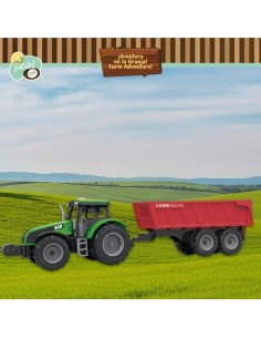 TACHAN - TRACTOR VERDE CON REMOLQUE 1:32. FRICCION, LUCES Y SONIDO