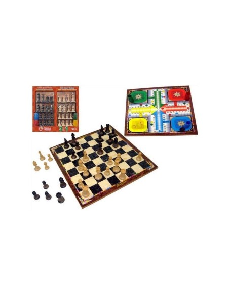 TABLERO DE JUEGO 3 EN 1, PARCHIS, AJEDREZ Y DAMAS 32CM