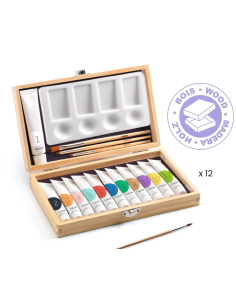 DJECO - CAJA DE MADERA 12 TUBOS DE TEMPERAS